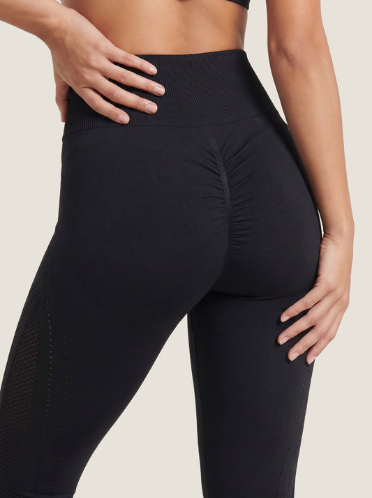 Ruched-Back Mesh-Side Seamless Leggings