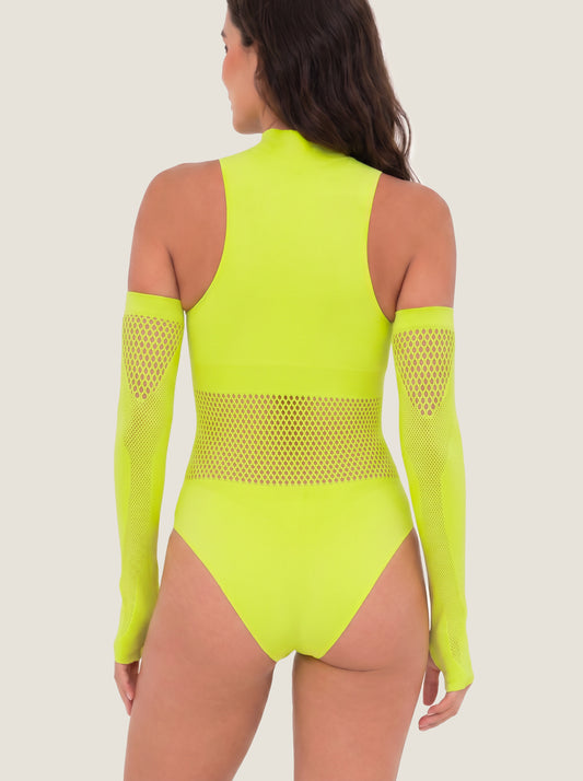 Cold-Shoulder Mesh Seamless Bodysuit Set