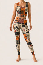 Vintage Halloween Patchwork Sports Bra Set