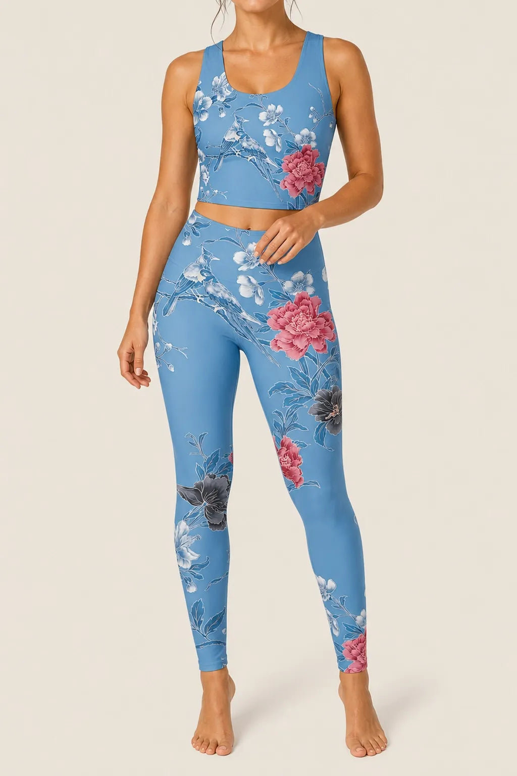 Blue Garden Longline Sports Bra Set