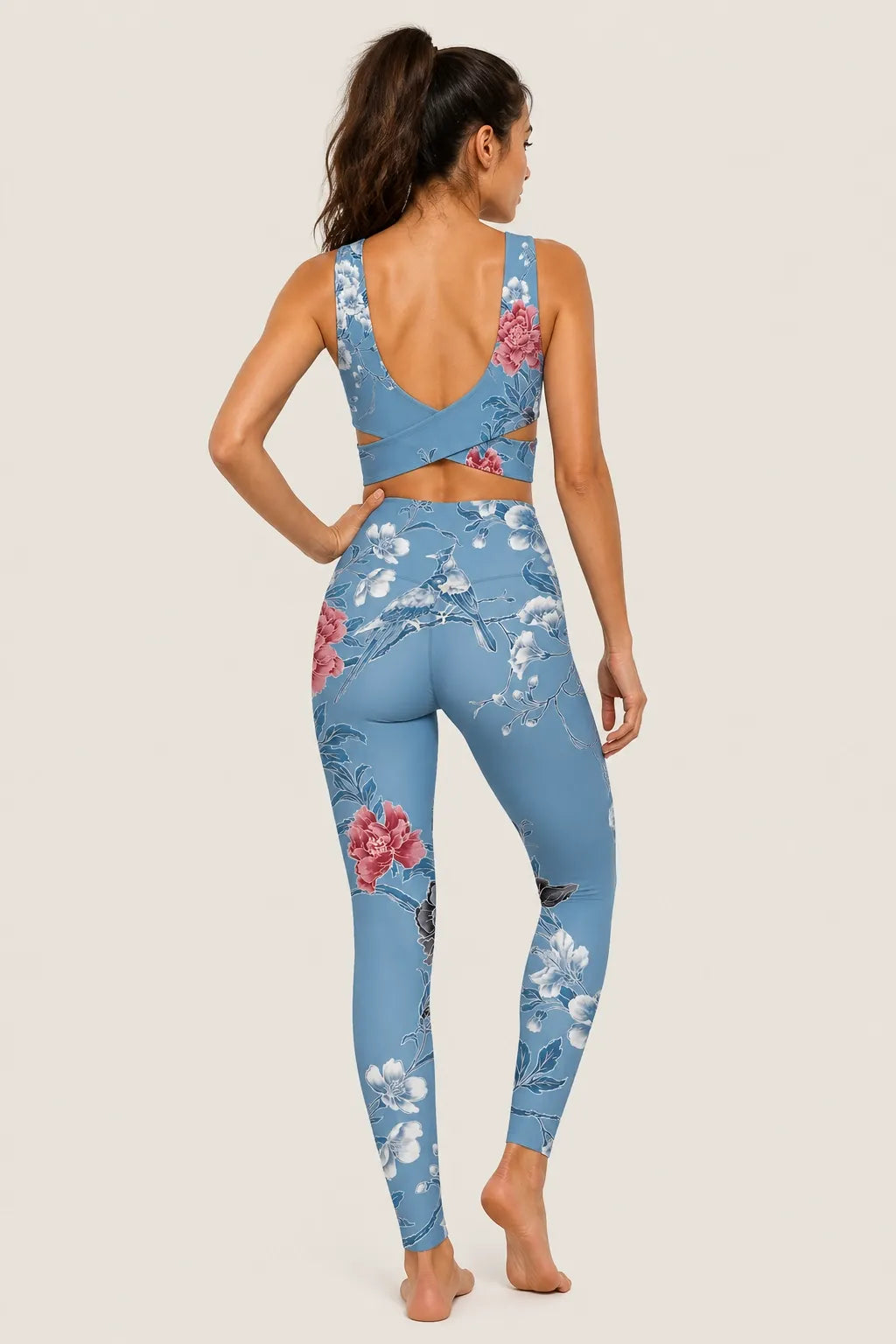 Blue Garden Longline Sports Bra Set
