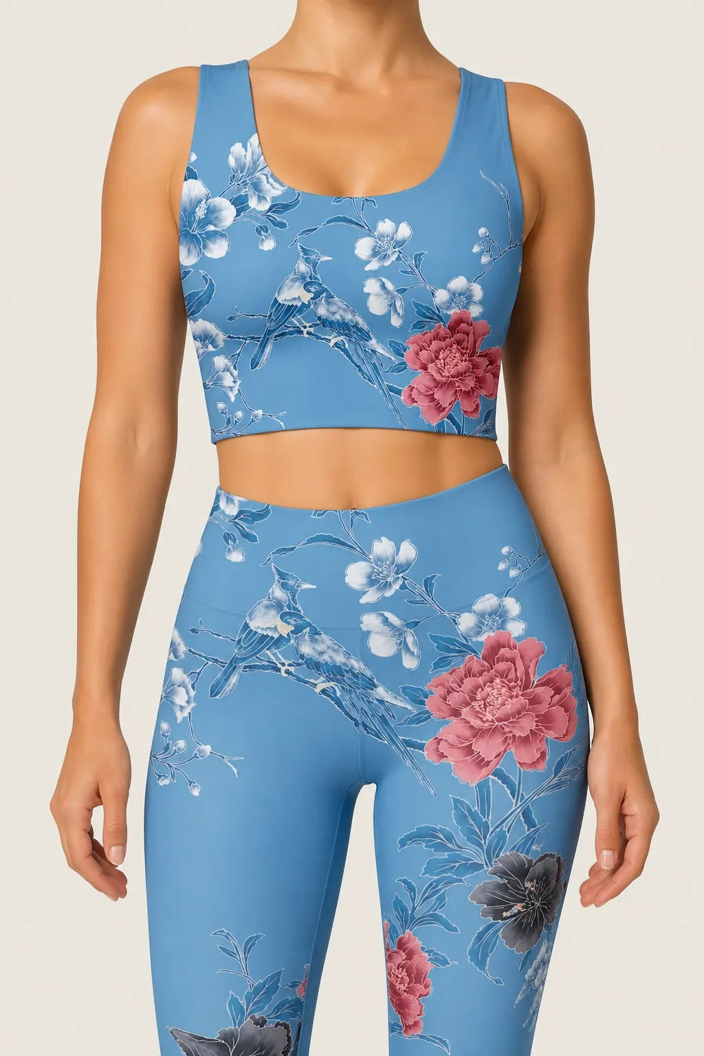 Blue Garden Longline Sports Bra Set