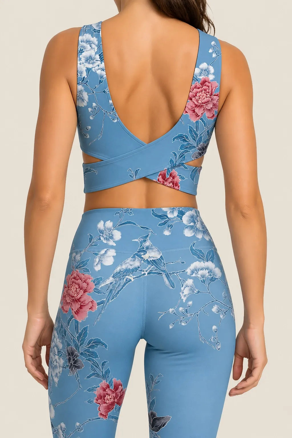 Blue Garden Longline Sports Bra Set
