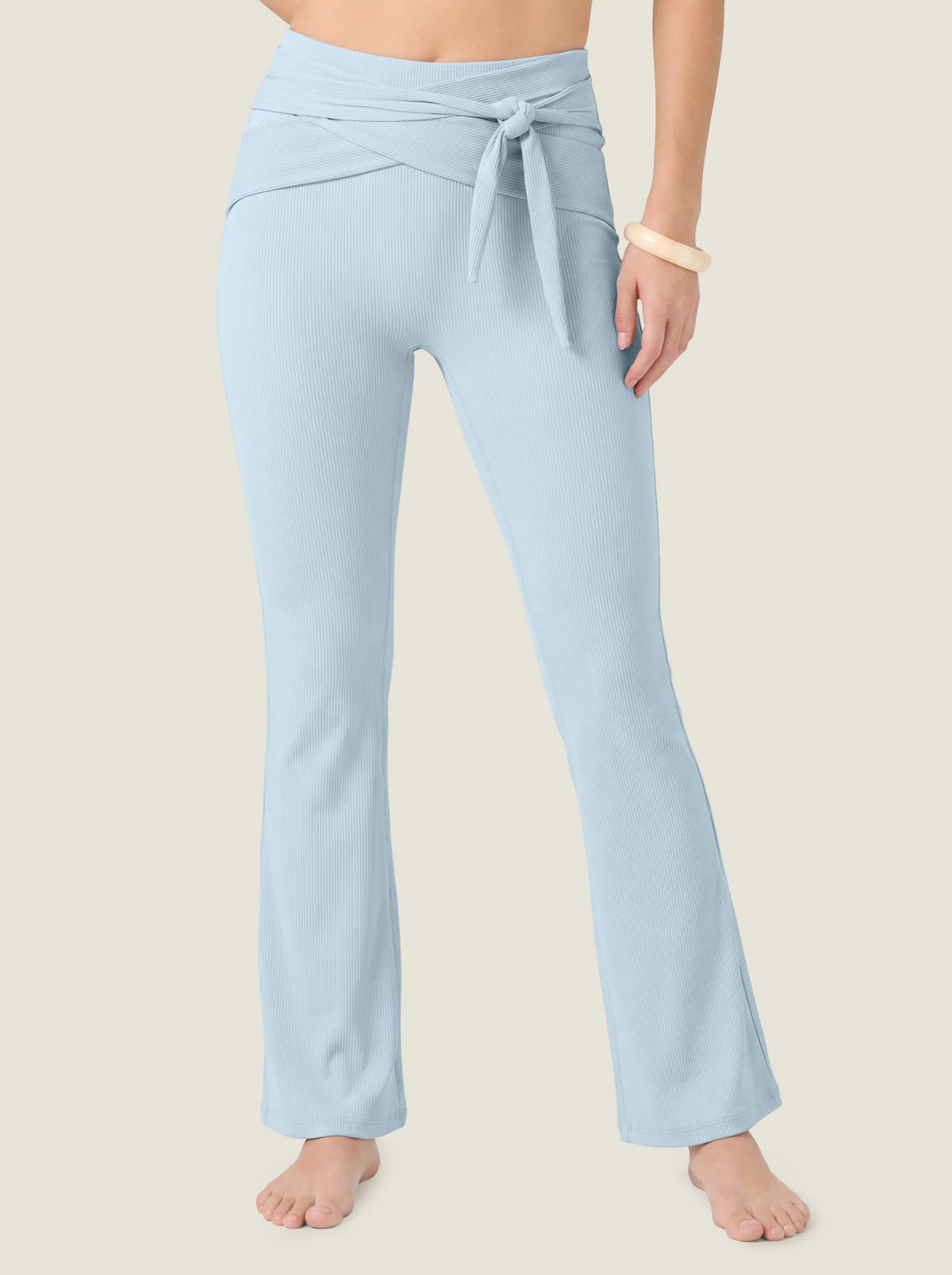 Tie-Waist Ribbed Flare Leggings