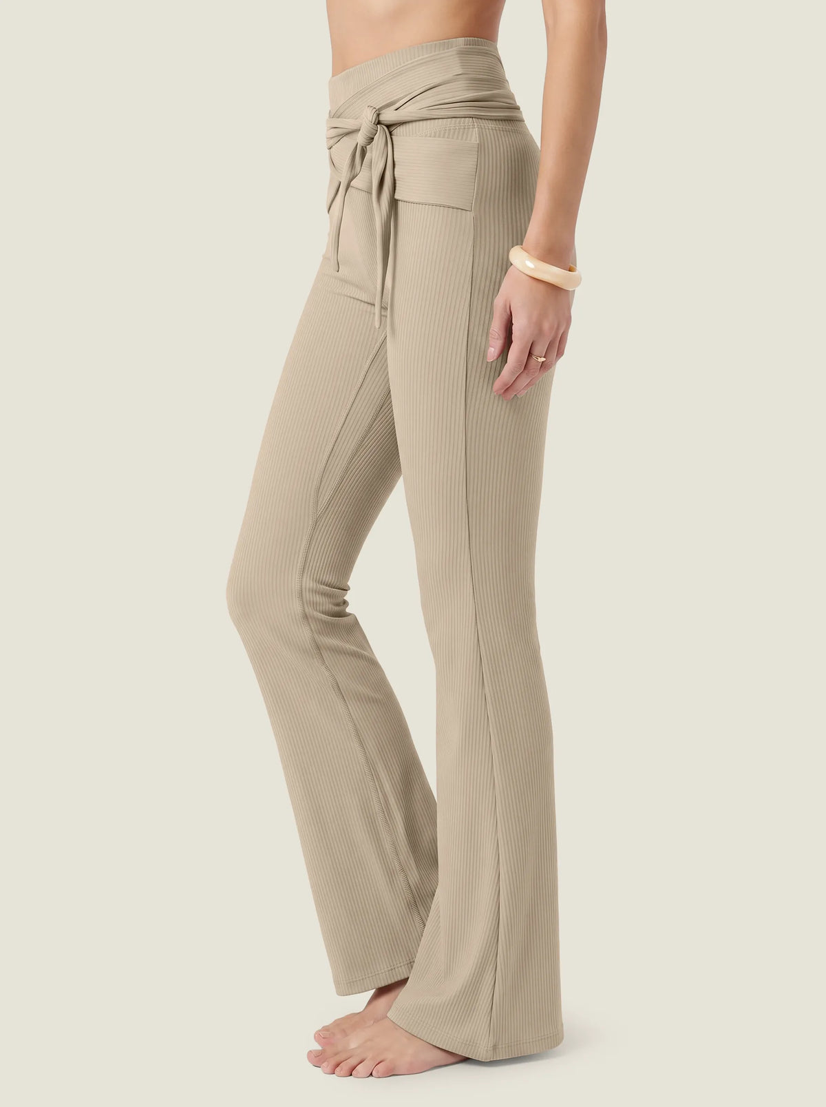 Tie-Waist Ribbed Flare Leggings