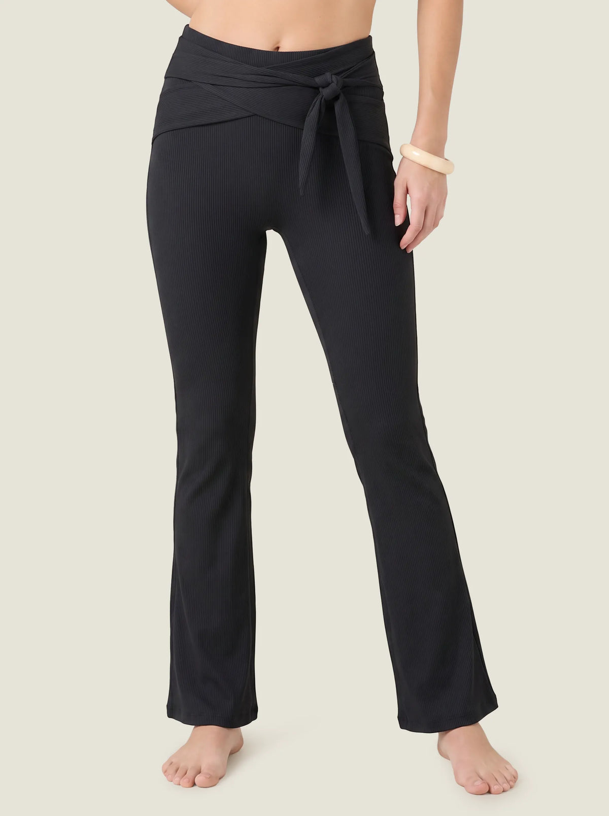 Tie-Waist Ribbed Flare Leggings