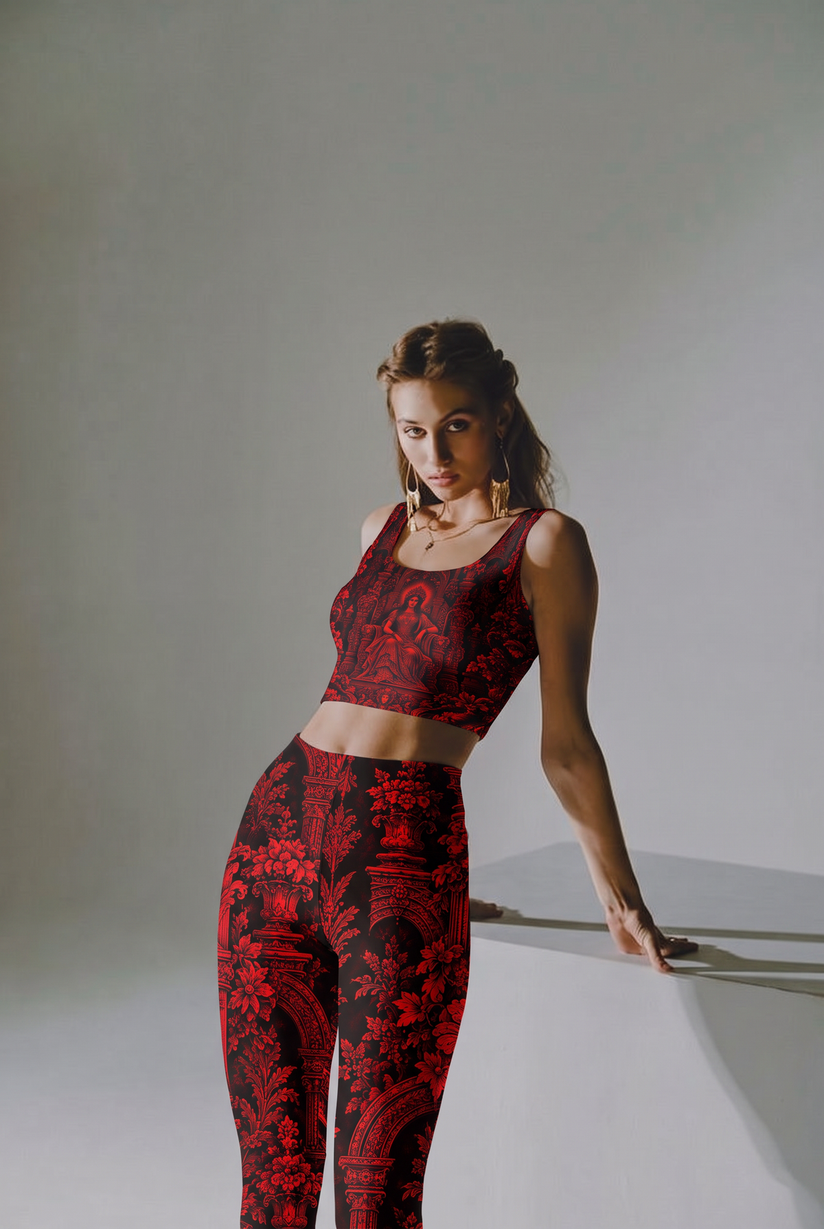 Crimson Gothic Throne Crop Top Set