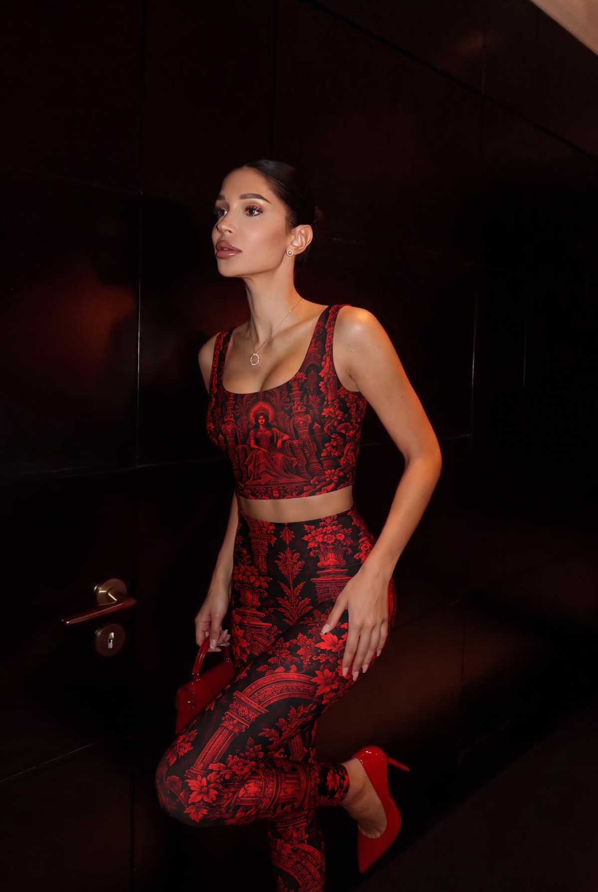 Crimson Gothic Throne Crop Top Set