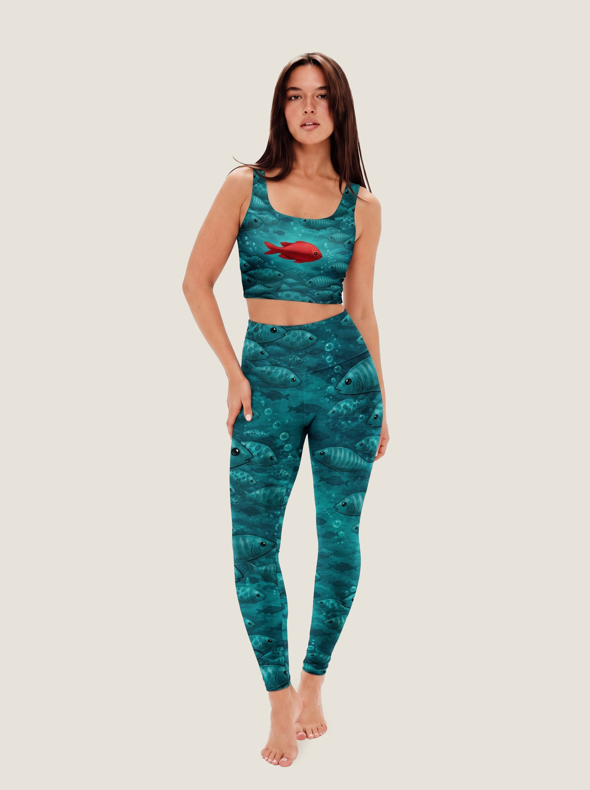 Red Fish in Blue Waters Crop Top Set