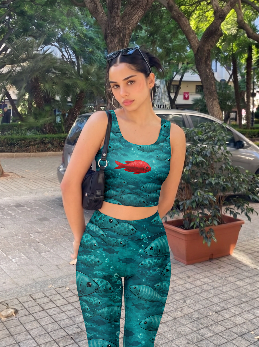 Red Fish in Blue Waters Crop Top Set