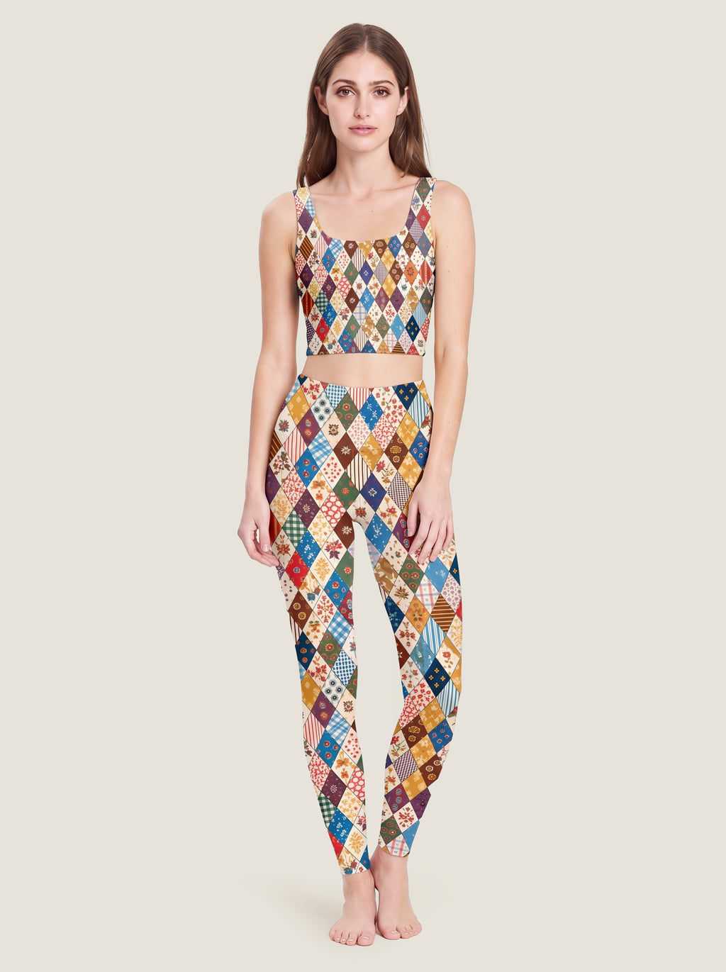 Vintage Patchwork Diamond Crop Top Set