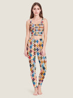 Vintage Patchwork Diamond Crop Top Set