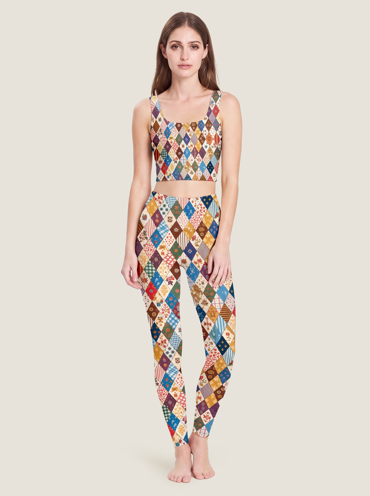 Vintage Patchwork Diamond Crop Top Set