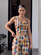 Vintage Patchwork Diamond Crop Top Set
