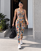 Vintage Patchwork Diamond Crop Top Set
