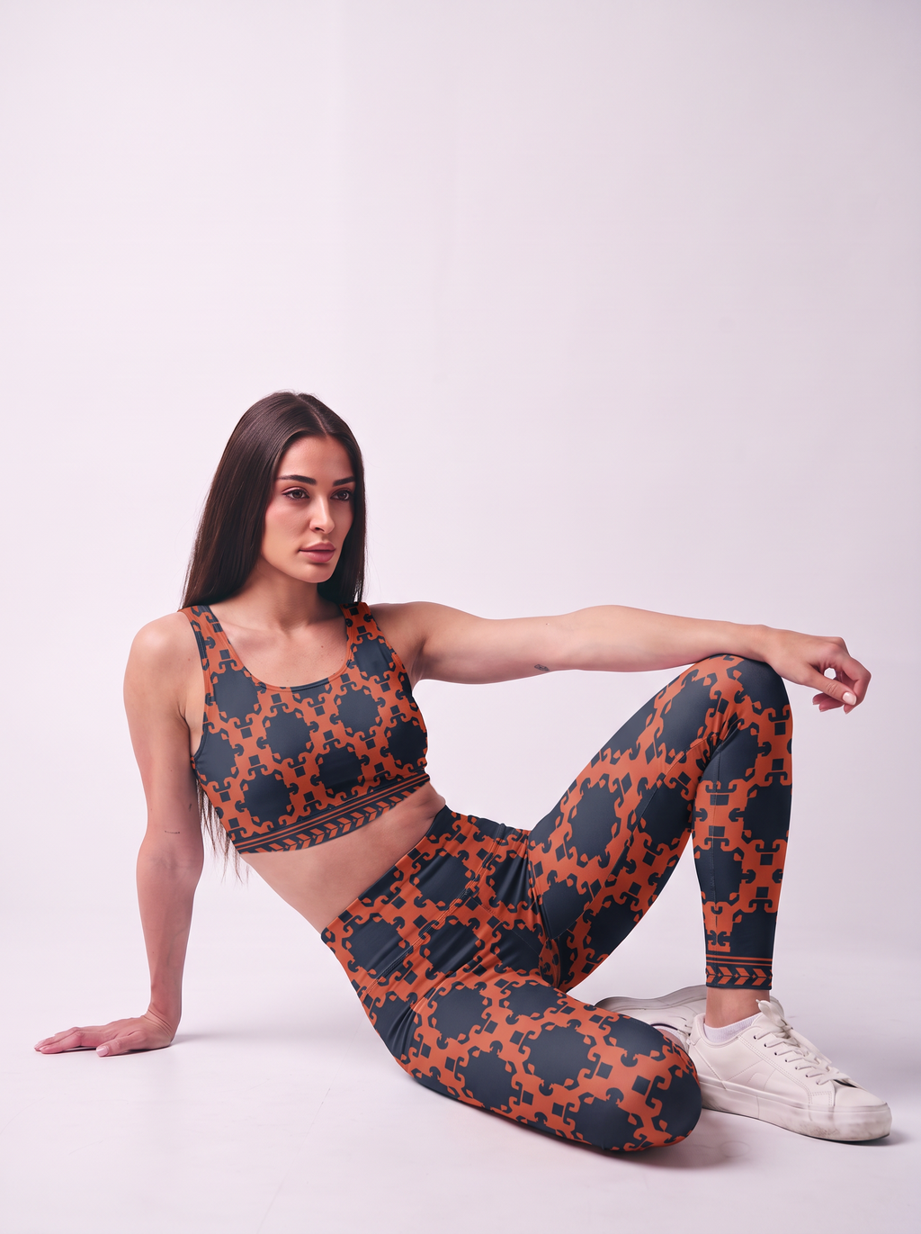 Midnight Ember Geometric Crop Top Set