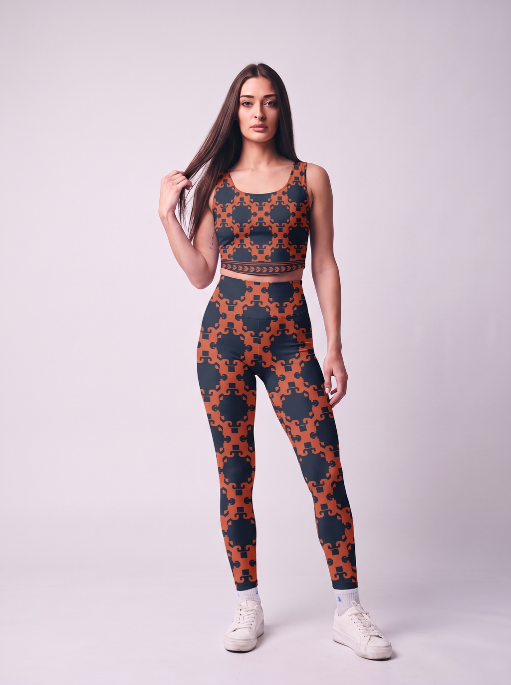 Midnight Ember Geometric Crop Top Set