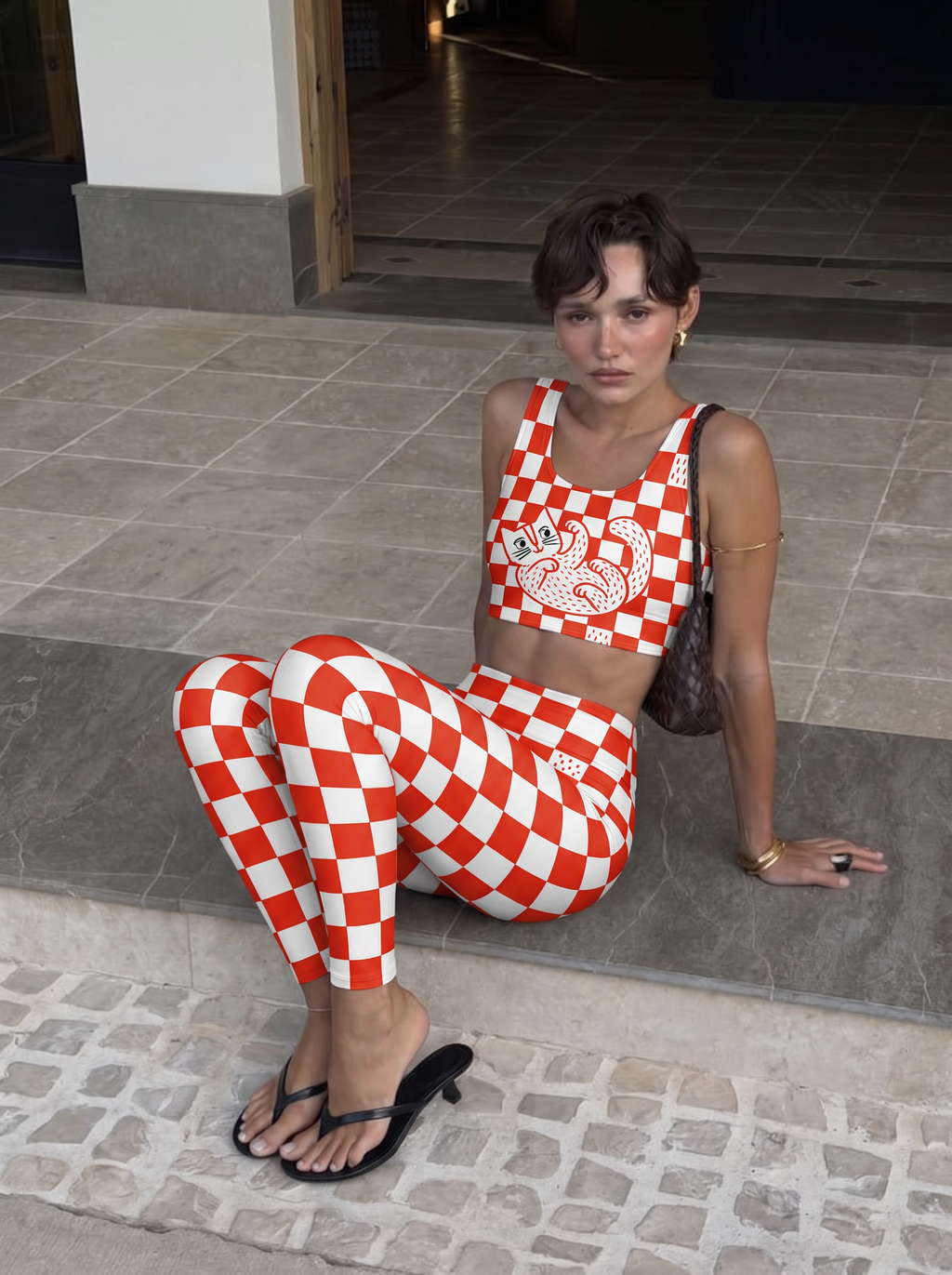 Retro Checkerboard Cat Bralette Set