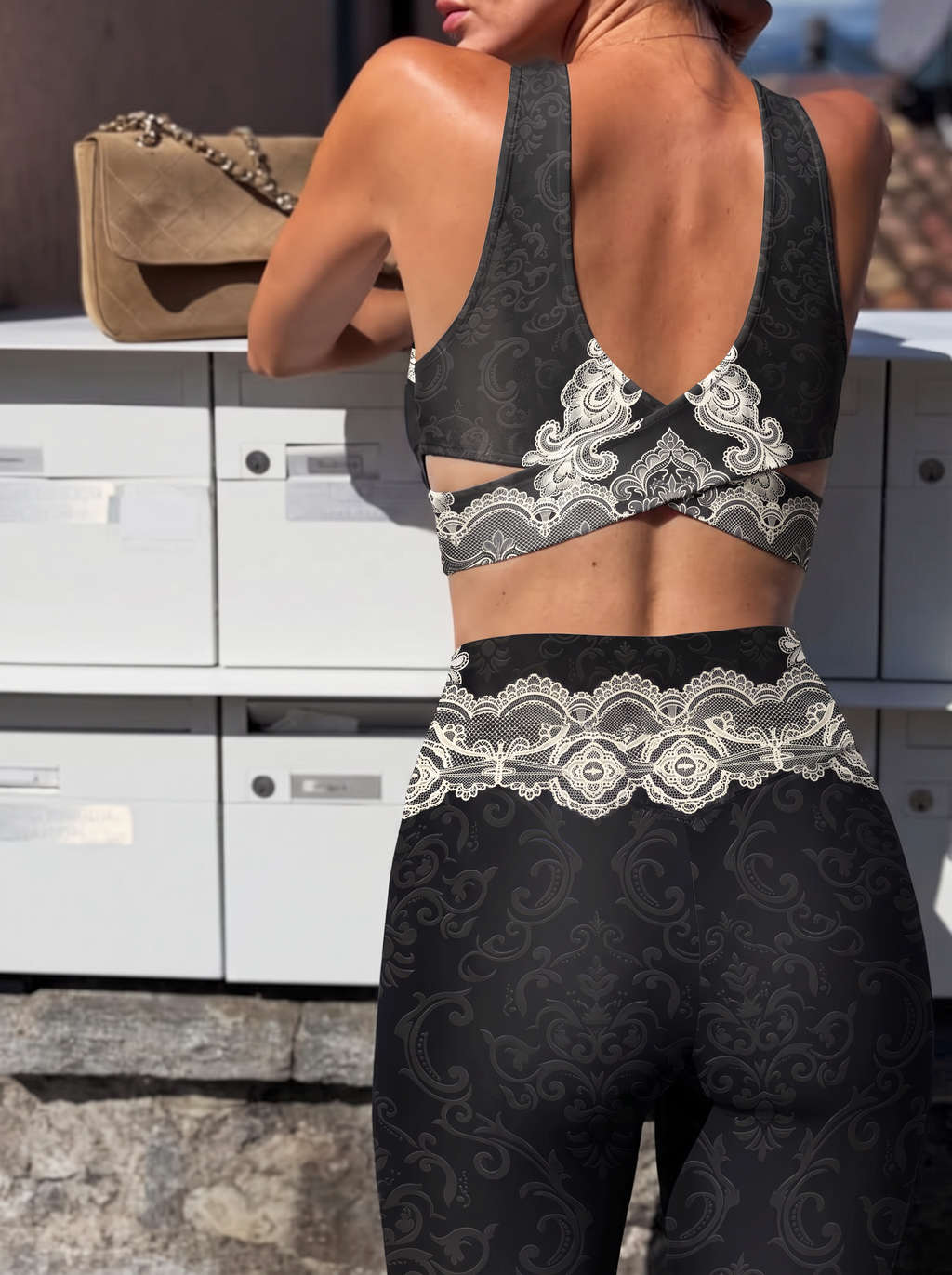 Gothic Lace Corset Sports Bra Set
