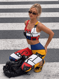 Peekaboo Cat Grid Longline Sports Bra Set
