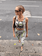 Dollar Skull Graphic Longline Sports Bra Set