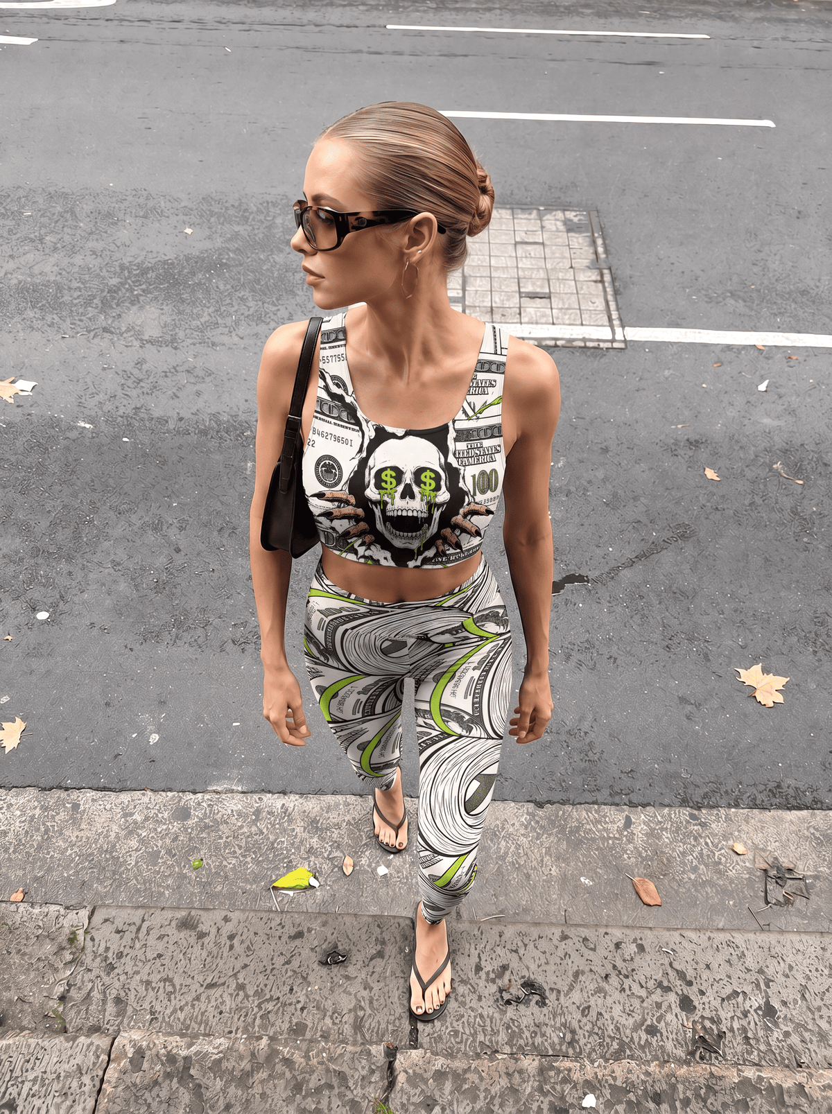 Dollar Skull Graphic Longline Sports Bra Set