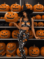 Halloween Pumpkin Skeleton Sports Bra Set