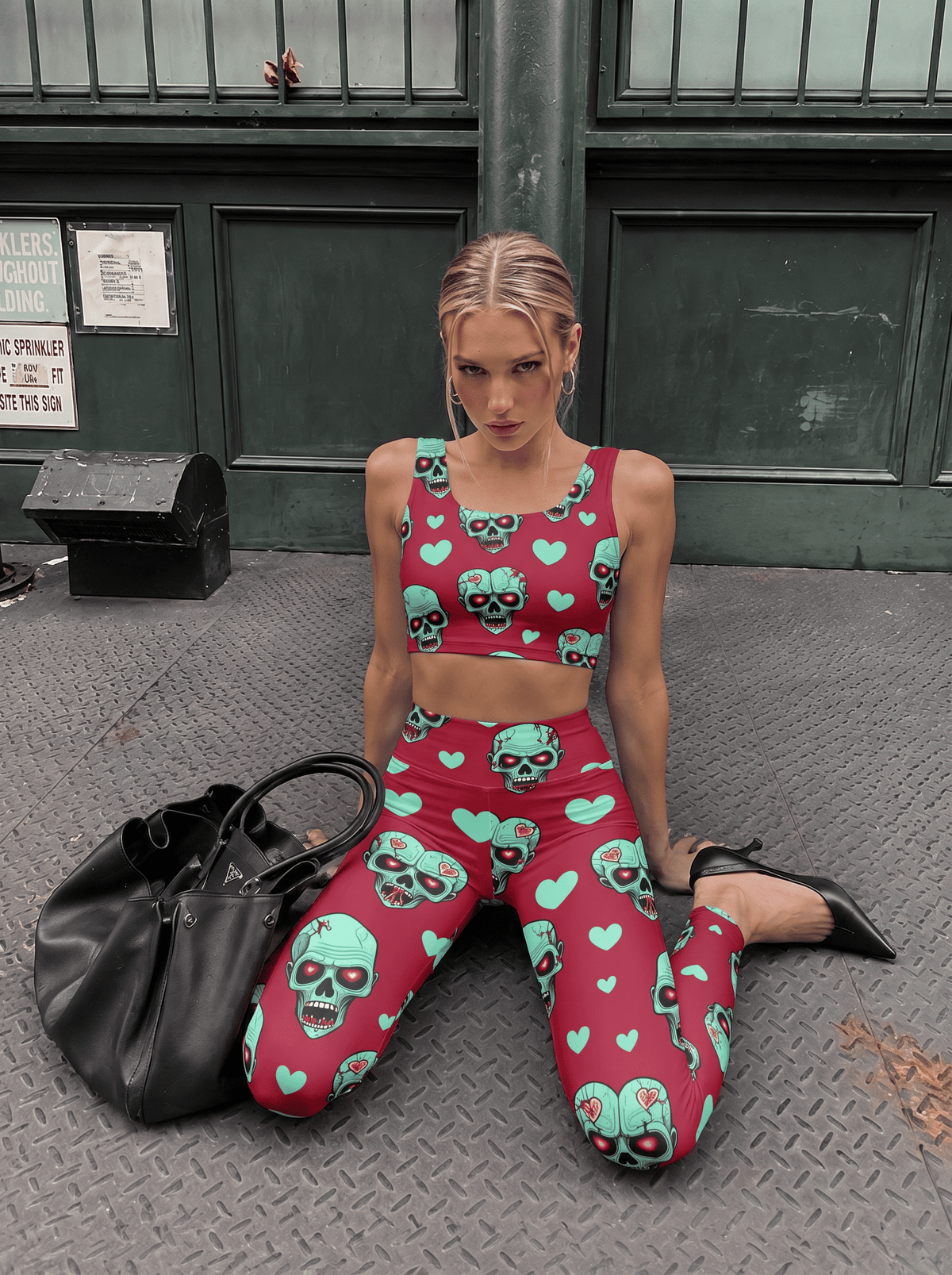 Sweetheart Skull Halloween Sports Bra Set