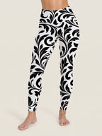 Black White Cat Floral Sports Bra Set