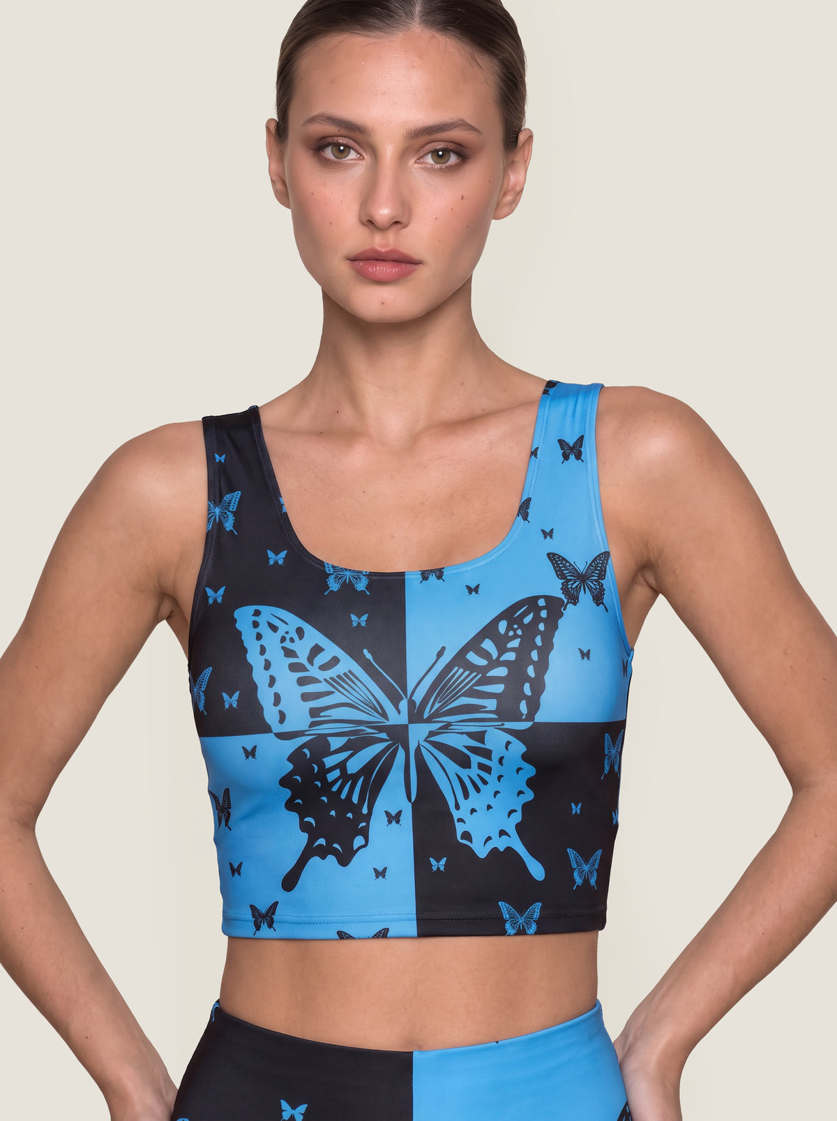 Blue Butterfly Contrast Sports Bra Set