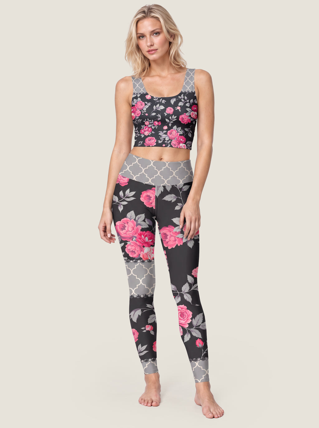 Vintage Pink Rose Sports Bra Set