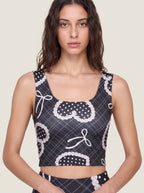 Pearl Bow Plaid Sports Bra Set