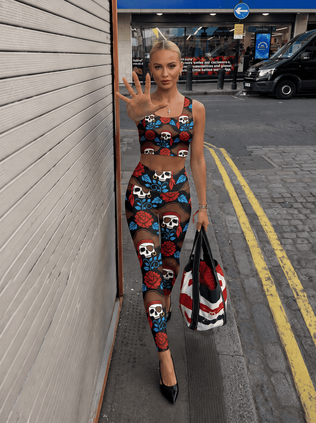 Pirate Skull Floral Sports Bra Set