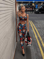 Pirate Skull Floral Sports Bra Set