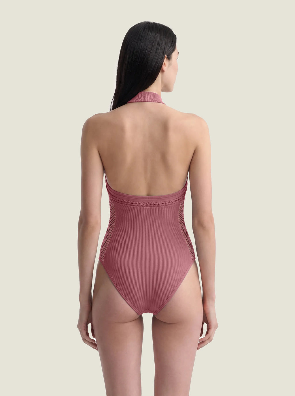 Halter-Neck Braided-Trim Seamless Bodysuit