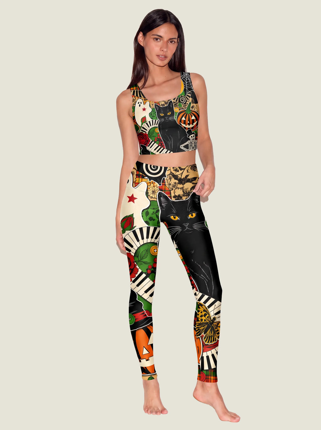 Halloween Gothic Cat Patchwork Bralette Set