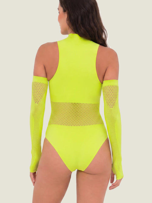 Cold-Shoulder Mesh Seamless Bodysuit Set