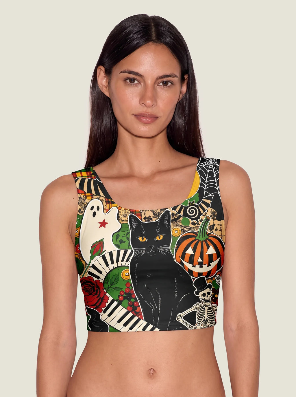 Halloween Gothic Cat Patchwork Bralette Set