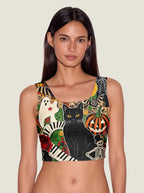 Halloween Gothic Cat Patchwork Bralette Set