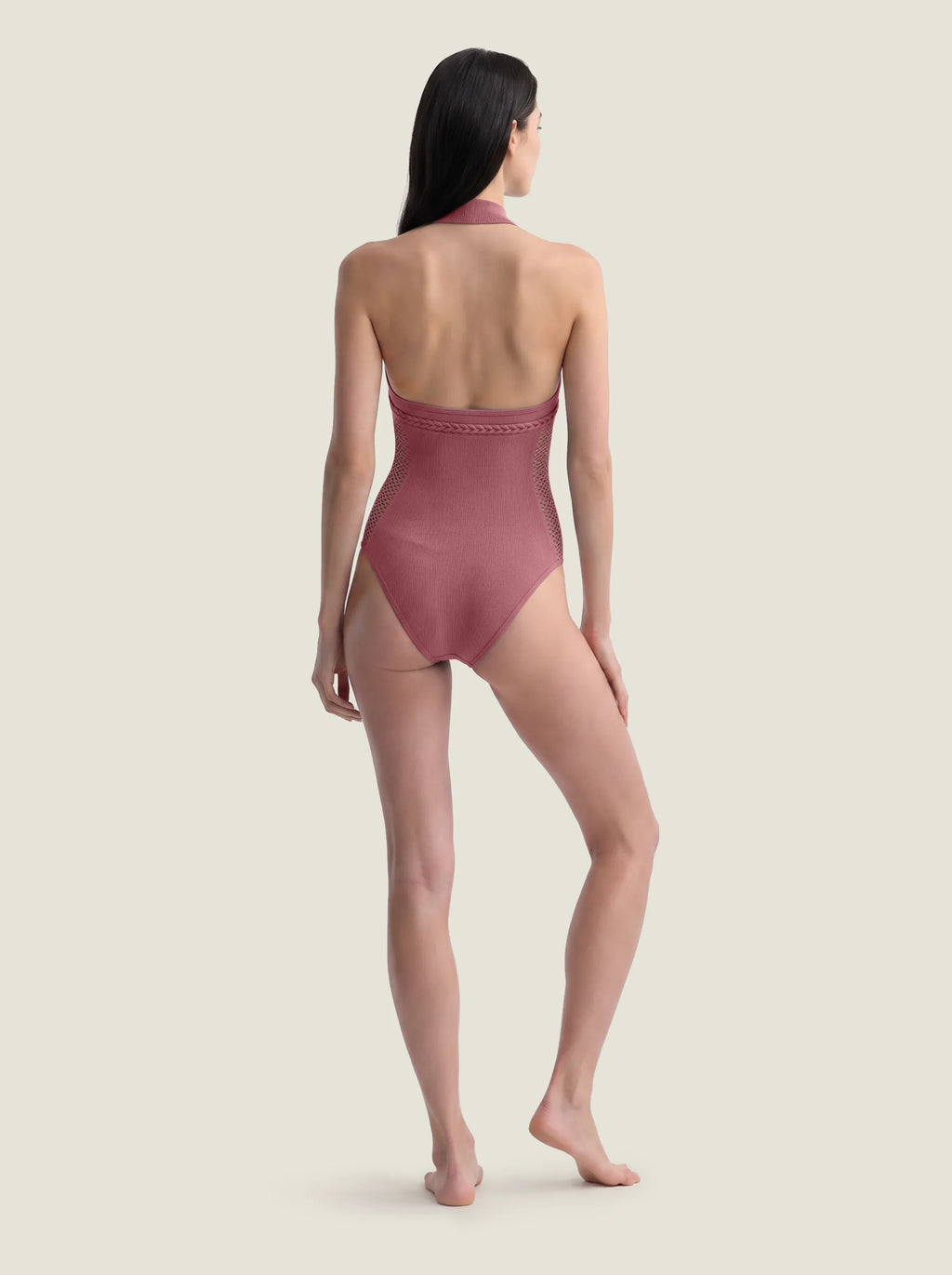 Halter-Neck Braided-Trim Seamless Bodysuit