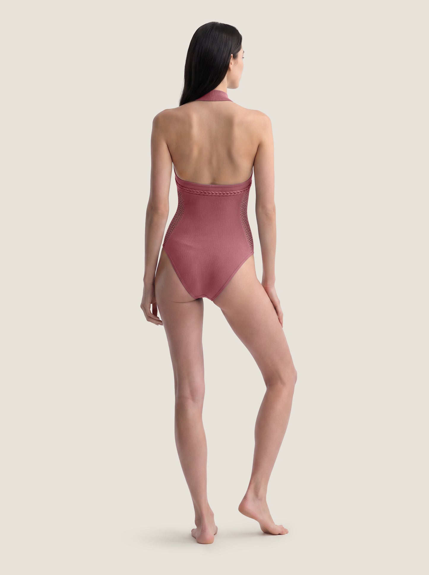 Halter-Neck Braided-Trim Seamless Bodysuit