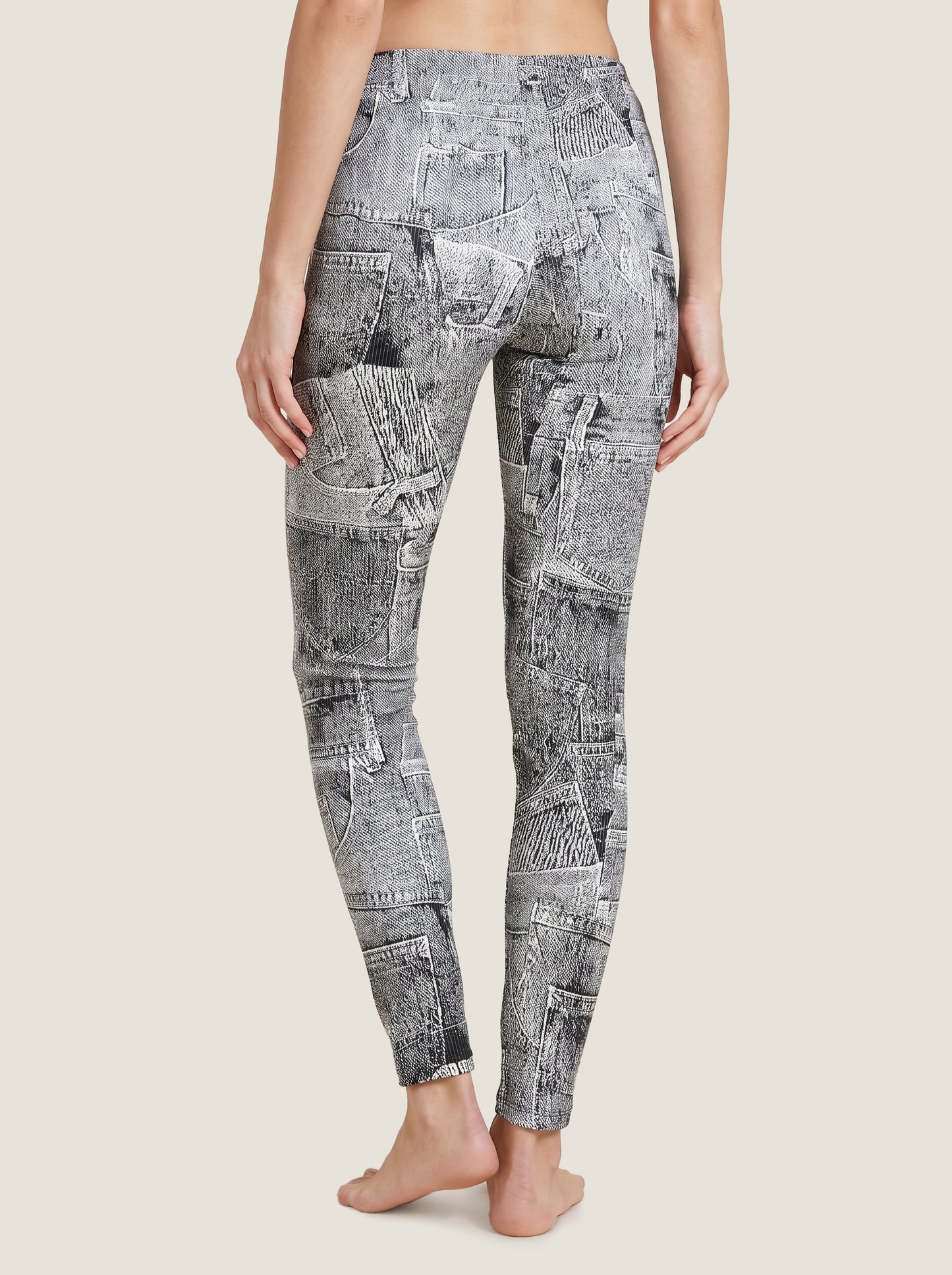 Denim-Print Jacquard Seamless Leggings