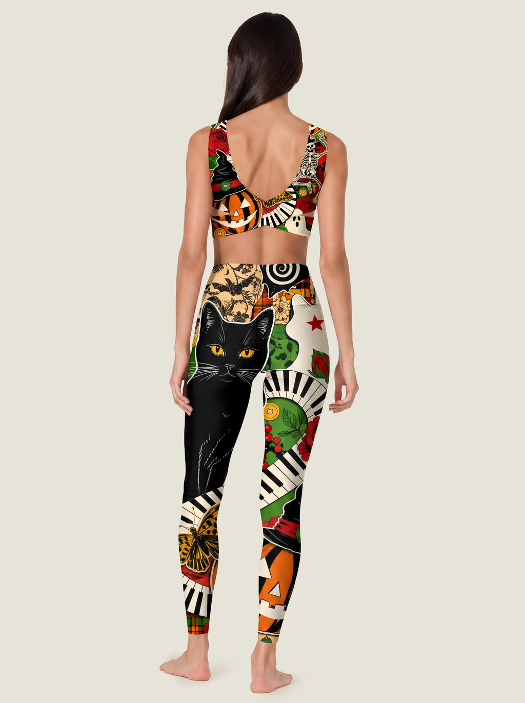 Halloween Gothic Cat Patchwork Bralette Set