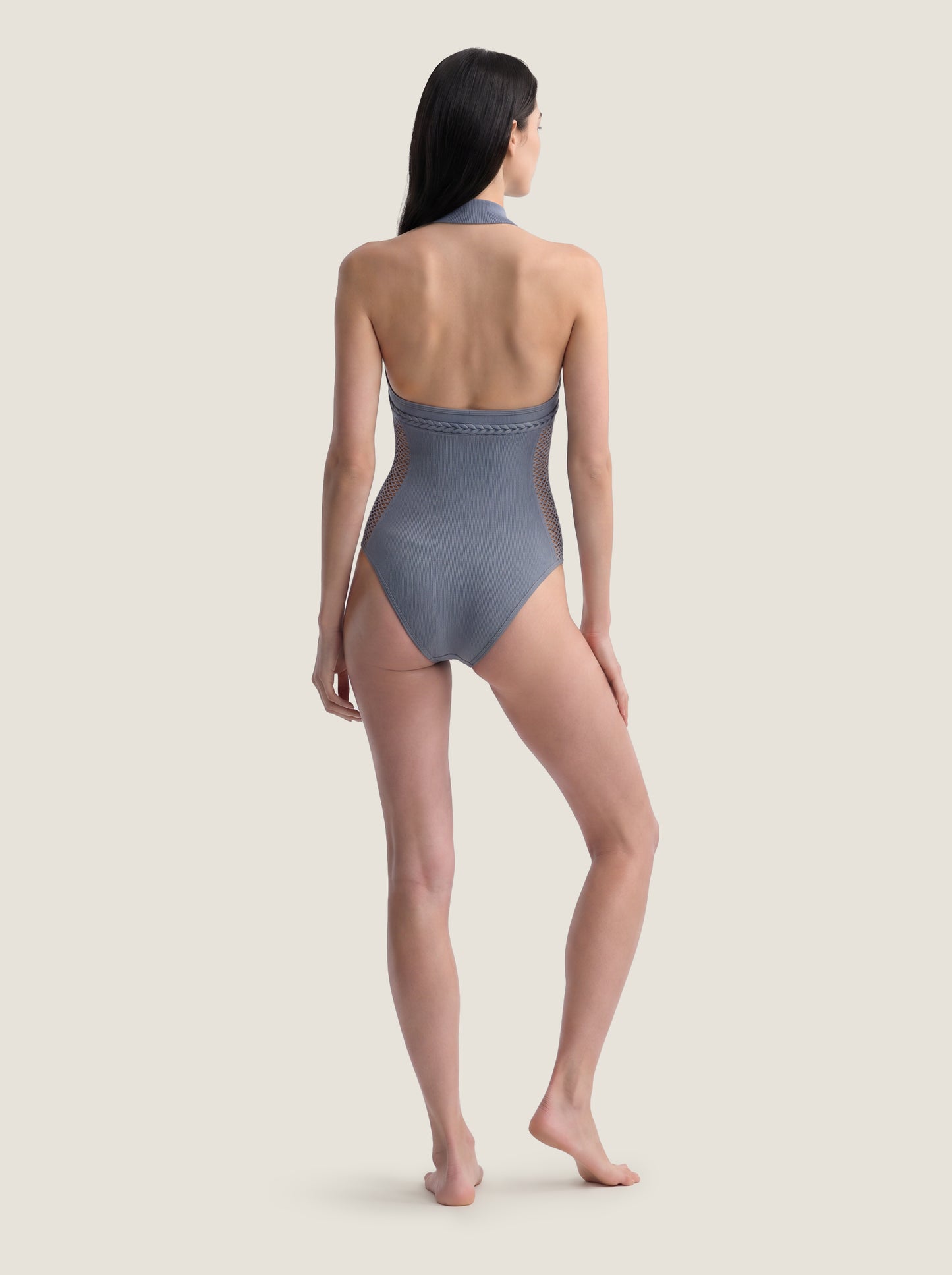 Halter-Neck Braided-Trim Seamless Bodysuit