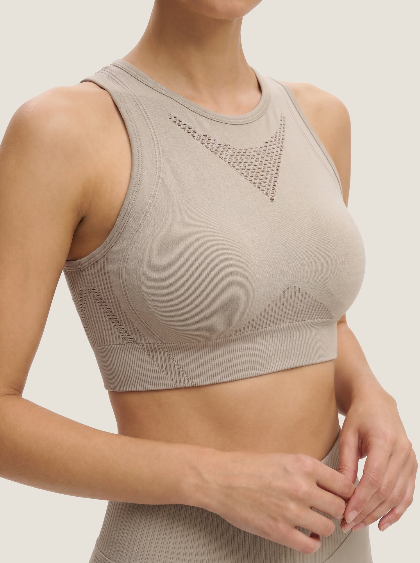 Mesh-Detail High-Neck Bra