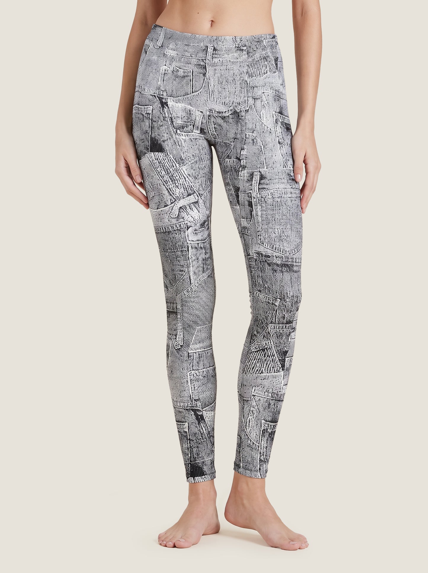 Denim-Print Jacquard Seamless Leggings