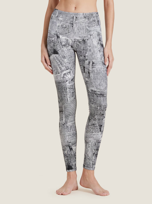 Denim-Print Jacquard Seamless Leggings