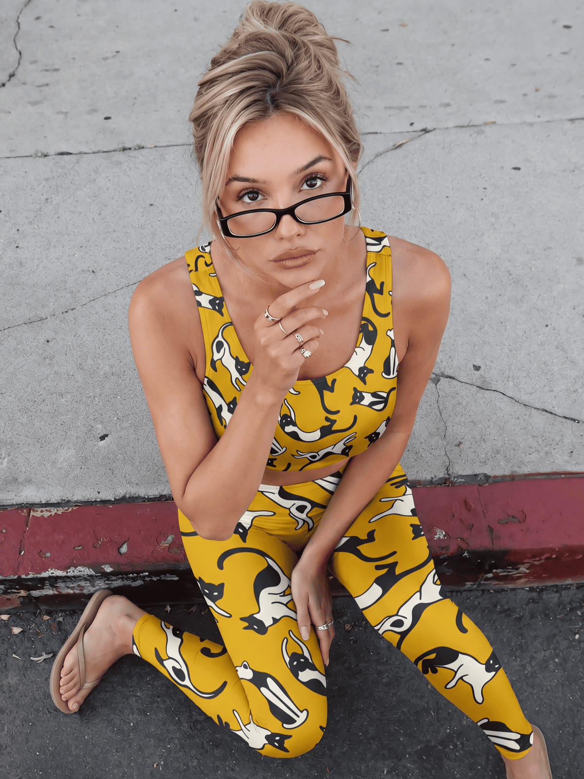 Mustard Cat Parade Longline Sports Bra Set