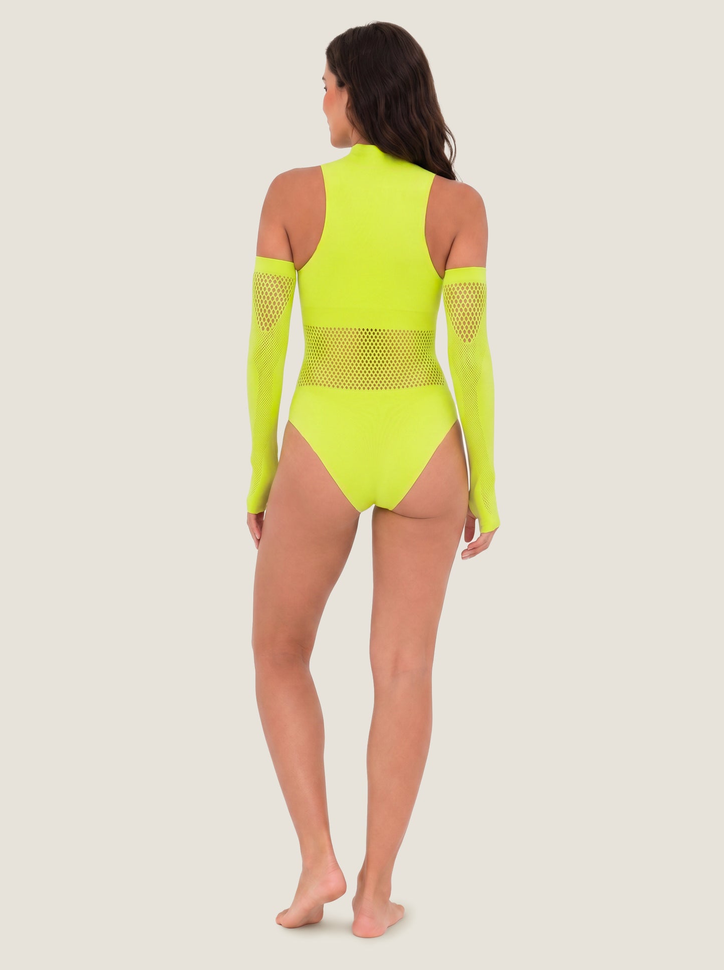 Cold-Shoulder Mesh Seamless Bodysuit Set