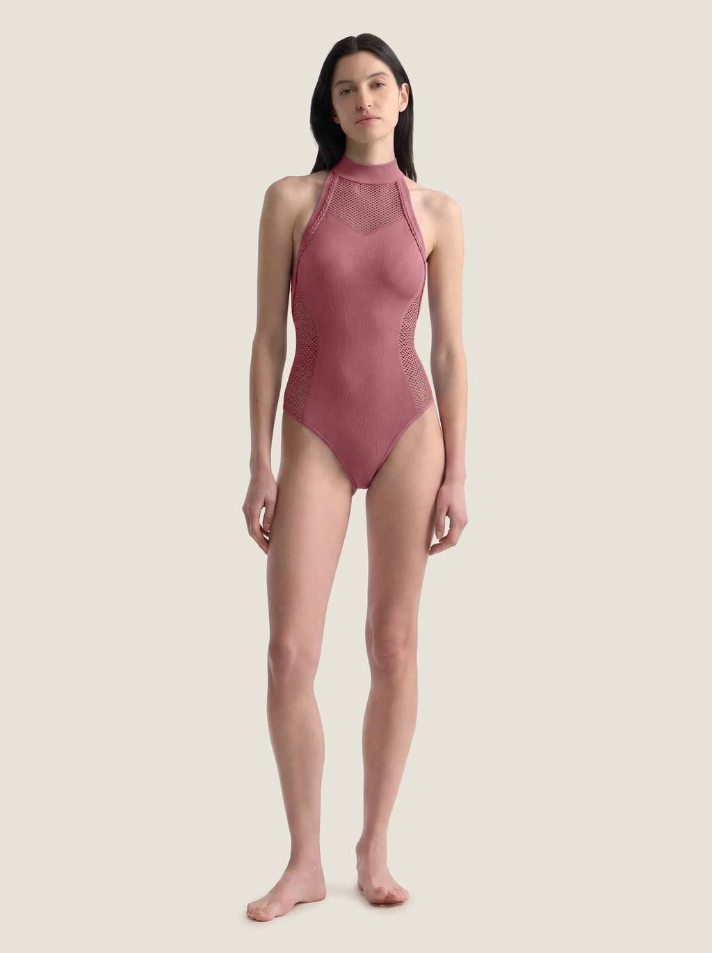 Halter-Neck Braided-Trim Seamless Bodysuit